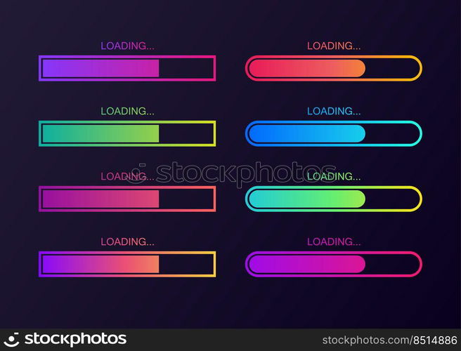 Vector progress loading bar set. Process indicator. Vector progress loading bar set. Process indicator.