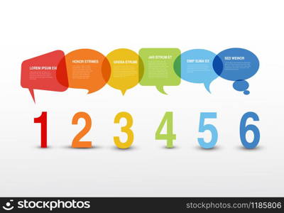 Vector progress speech bubbles template for six steps or options
