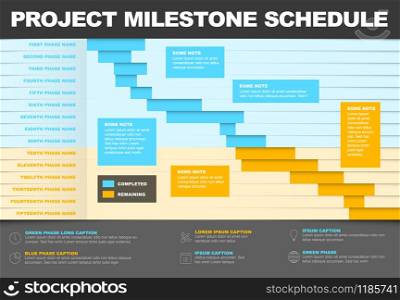 Vector project timeline graph - gantt progress chart of project blue and yellow version