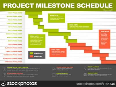 Vector project timeline graph - gantt progress chart of project green and red version. project timeline gantt graph template