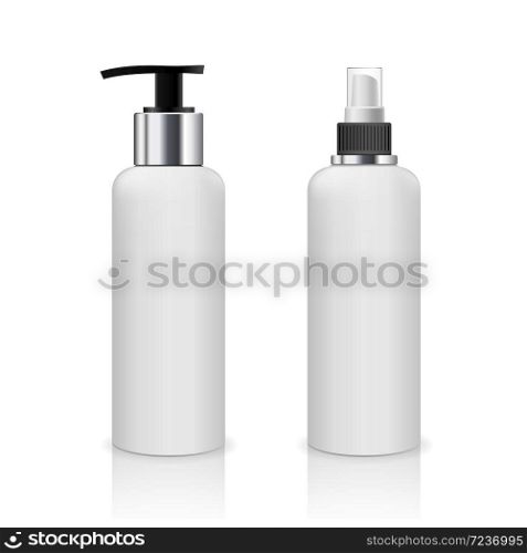Vector Pump bottle and Spray bottle white products design collection isolated background, llustration