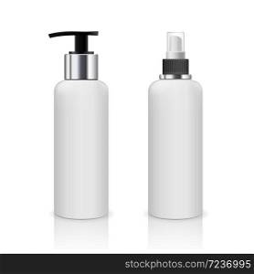 Vector Pump bottle and Spray bottle white products design collection isolated background, llustration