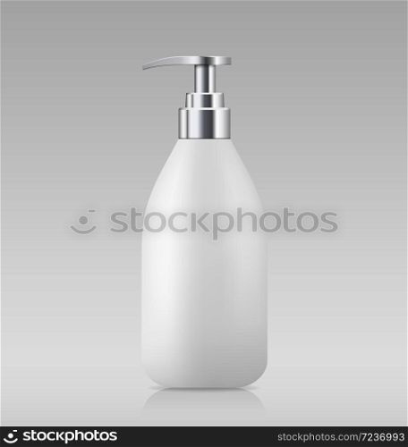 Vector Pump bottle white and silver products template design on gray background, llustration