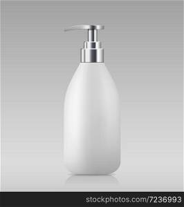 Vector Pump bottle white and silver products template design on gray background, llustration
