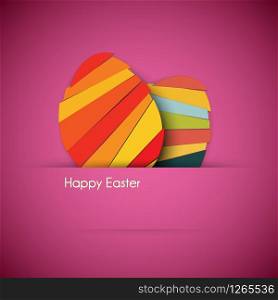Vector purple Paper card with striped easter eggs