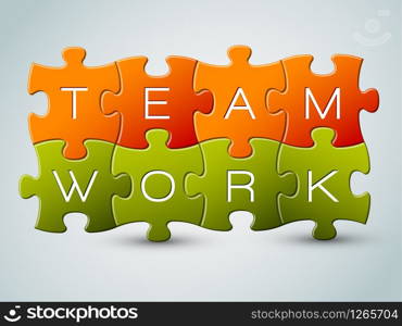 Vector puzzle teamwork illustration - orange and green