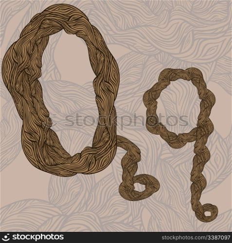 "vector "q" letter of oak tree wooden texture on seamless wooden background"