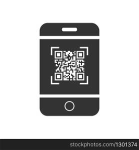 Vector QR code icon, on the smartphone screen. Simple flat design for a logo, a sticker for your site or application