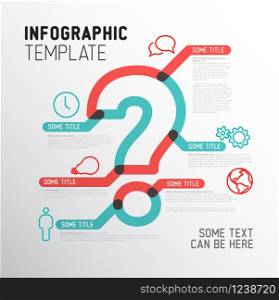 Vector Question Mark Infographic report template made from thick marker lines with icons - bold red and teal line version