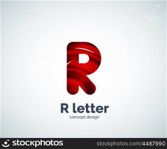 Vector R letter business logo, modern abstract geometric elegant design. Created with waves
