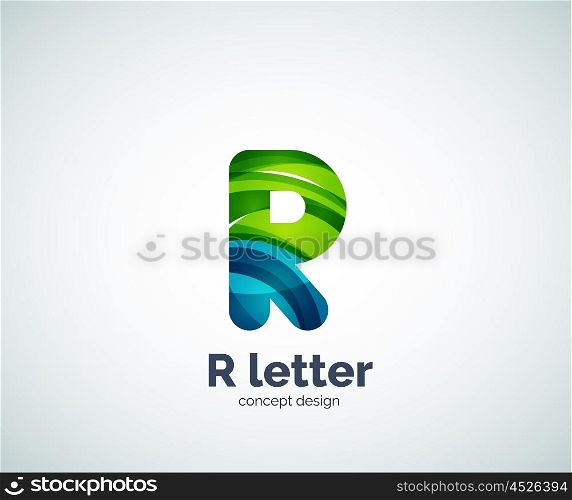 Vector R letter business logo, modern abstract geometric elegant design. Created with waves