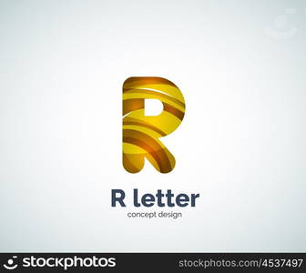 Vector R letter business logo, modern abstract geometric elegant design. Created with waves