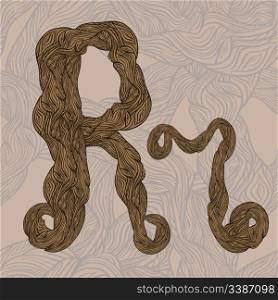 "vector "r" letter of oak tree wooden texture on seamless wooden background"