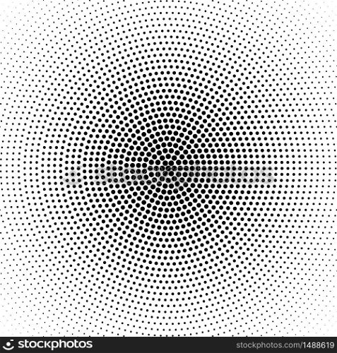 Vector radial halftone black background pattern on white. Vector radial halftone black background pattern