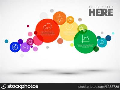 Vector rainbow diagram with various descriptive circles - infographic template. Infographic template with circles