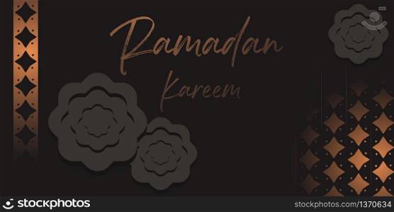 Vector Ramadan Kareem card. Vintage banner with lanterns for Ramadan wishing. Arabic shining lamps. Decor in Eastern style. Islamic background. Card for Muslim feast of the holy of Ramadan month.