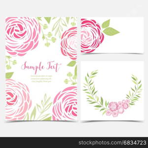 Vector ranunculus flower. Set vector illustration of ranunculus flower. Backgrounds with pink flowers