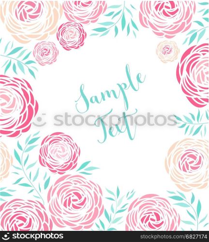 Vector ranunculus flower. Vector illustration of ranunculus flower. Background with pink flowers