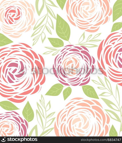 Vector ranunculus flower. Vector illustration of ranunculus flower. Background with pink flowers