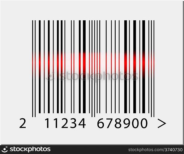 Vector realistic barcode icon with red laser beam