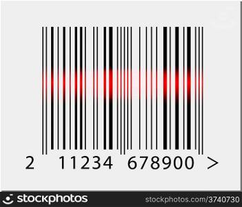Vector realistic barcode icon with red laser beam