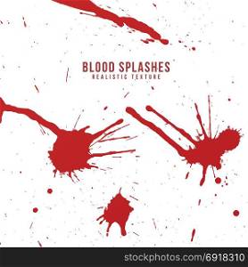 vector realistic blood splatters set. vector monochrome red realistic blood splashes and splatters realistic texture set isolated on white background