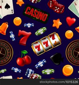 Vector realistic casino gamble pattern or background illustration. Gamble luck and casino pattern, chance and fortune. Vector realistic casino gamble pattern or background illustration