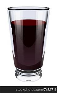 Vector realistic illustration of a high glass glass with dark liquid. Image of wine, coca cola, cocktail, juice. Isolated object on a white background. Design element