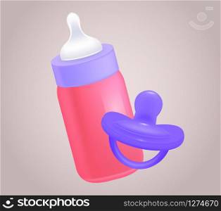 Vector realistic illustration of baby bottle and pacifier for your creativity. Vector realistic illustration of baby bottle and pacifier for yo