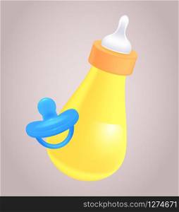 Vector realistic illustration of baby bottle and pacifier for your creativity. Vector realistic illustration of baby bottle and pacifier for yo