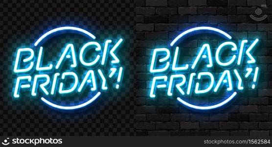Vector realistic isolated neon sign of Black Friday logo for template decoration and invitation covering on the wall and transparent background. Concept of sale, special offer and discount.