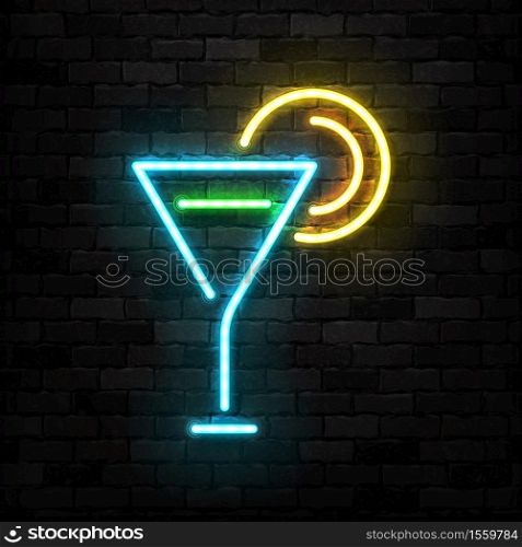Vector realistic isolated neon sign of Cocktail logo for template decoration and covering on the wall background.