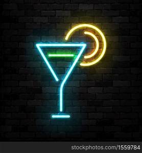Vector realistic isolated neon sign of Cocktail logo for template decoration and covering on the wall background.