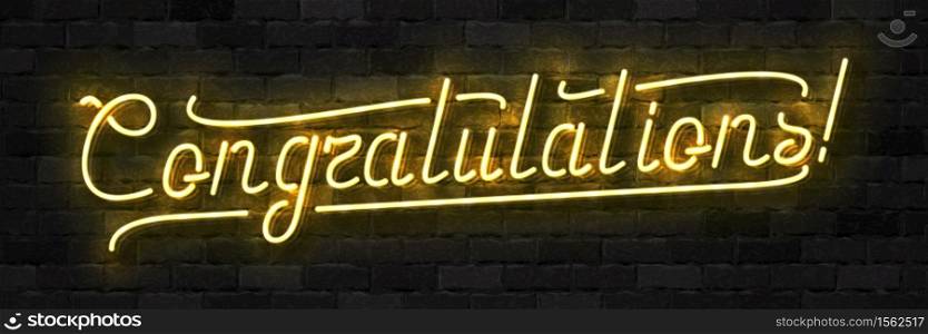 Vector realistic isolated neon sign of Congratulations typography logo for template decoration and covering on the wall background.