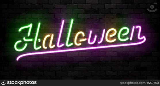 Vector realistic isolated neon sign of Halloween typography logo for template decoration and invitation covering on the wall background.