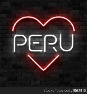 Vector realistic isolated neon sign of Peru heart logo for template decoration and layout covering on the wall background. Concept of 28th July, Independence day in Peru.