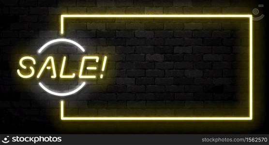 Vector realistic isolated neon sign of Sale frame logo for template decoration and invitation covering on the wall background. Concept of Black Friday, special offer and discount.