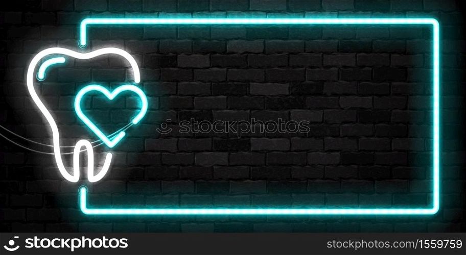 Vector realistic isolated neon sign of Tooth frame logo for template decoration and mockup covering on the wall background.