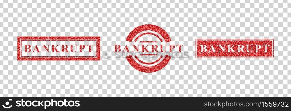 Vector realistic isolated red rubber stamp of Bankrupt logo for template decoration on the transparent background.