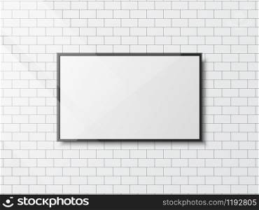 Vector Realistic modern TV screen on surface of the mortar wall