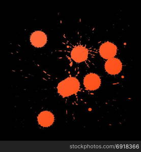 vector realistic paintball shots splatters. vector red orange realistic traces of paintball shots splashes and splatters realistic texture isolated on black background