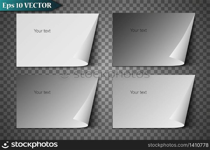 Vector realistic paper sheet with folded corner. Paper sheet A4 with shadows on transparent backgroud. Vector realistic paper sheet with folded corner. Paper sheet A4 with shadows on transparent background.