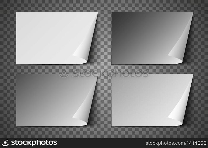Vector realistic paper sheet with folded corner. Paper sheet A4 with shadows on transparent backgroud. Vector realistic paper sheet with folded corner. Paper sheet A4 with shadows on transparent background.