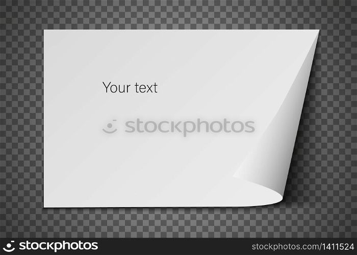 Vector realistic paper sheet with folded corner. Paper sheet A4 with shadows on transparent background. Vector realistic paper sheet with folded corner. Paper sheet A4 with shadows on transparent background.