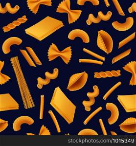 Vector realistic pasta types collection pattern or color background illustration. Vector realistic pasta types pattern or background illustration