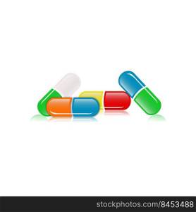 Vector realistic pills Capsule vector illustrations design. healthy pharmacy company