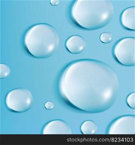 Vector Realistic Water Drops Illustration for Poster, Book Cover or Advertisement Background. Light Blue.  
