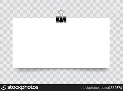 Vector realistic white blank paper poster hanging on a rope with clip - stock vector.