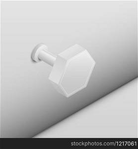 Vector realistic white hexagon label design shop on the wall. 3D style