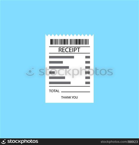 Vector receipt icon. Receipt vector icon in a flat style. Invoice icon, total bill icon with dollar symbol on blue background